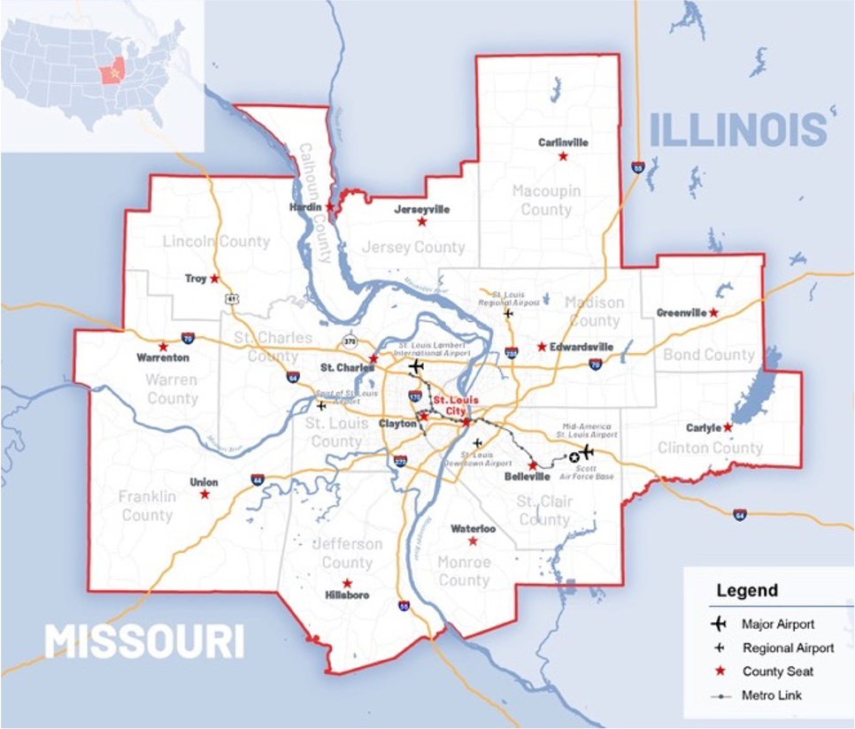 St. Louis Area Transportation Graphic St. Louis Area Transportation Graphic showing highways, rivers and airports
